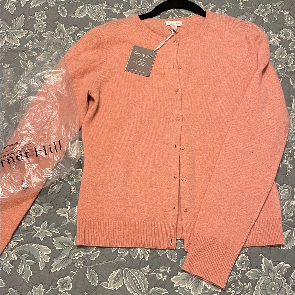 NWT Garnet Hill 100% cashmere Women's Pink Cardigan Sweater